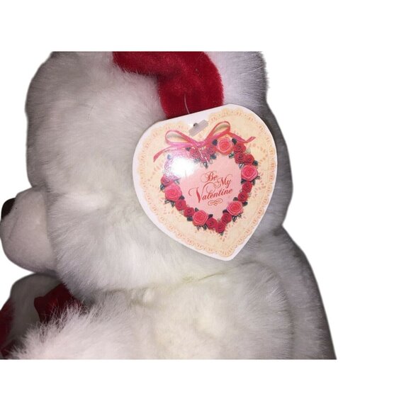 Fluffy White Stuffed VALENTINE'S DAY BEAR Plush RED Bow 16" Tall - Picture 3 of 10